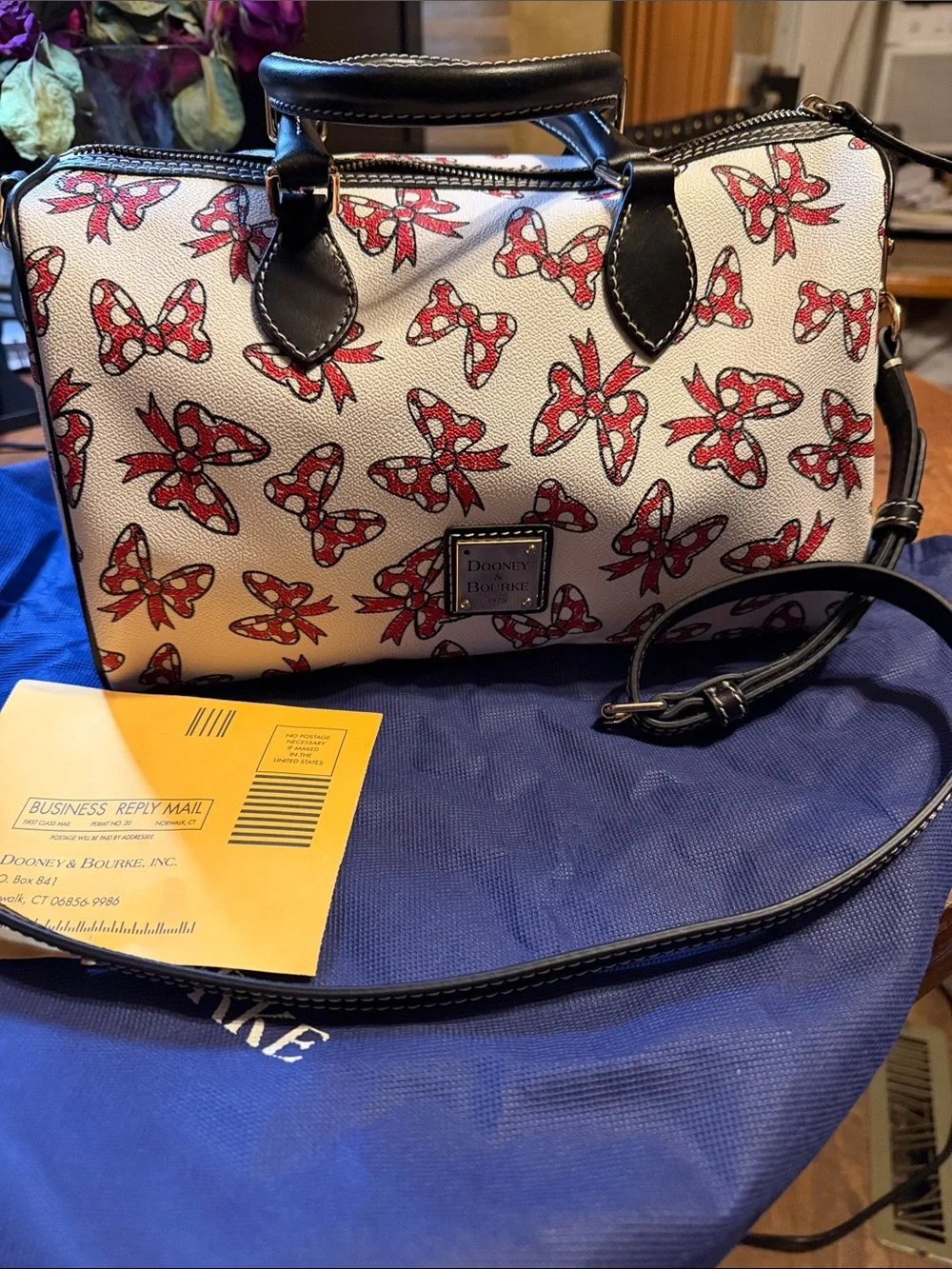 Dooney & Bourke Cream & Red Butterfly Print Leather Satchel Like New! DISNEYLAND